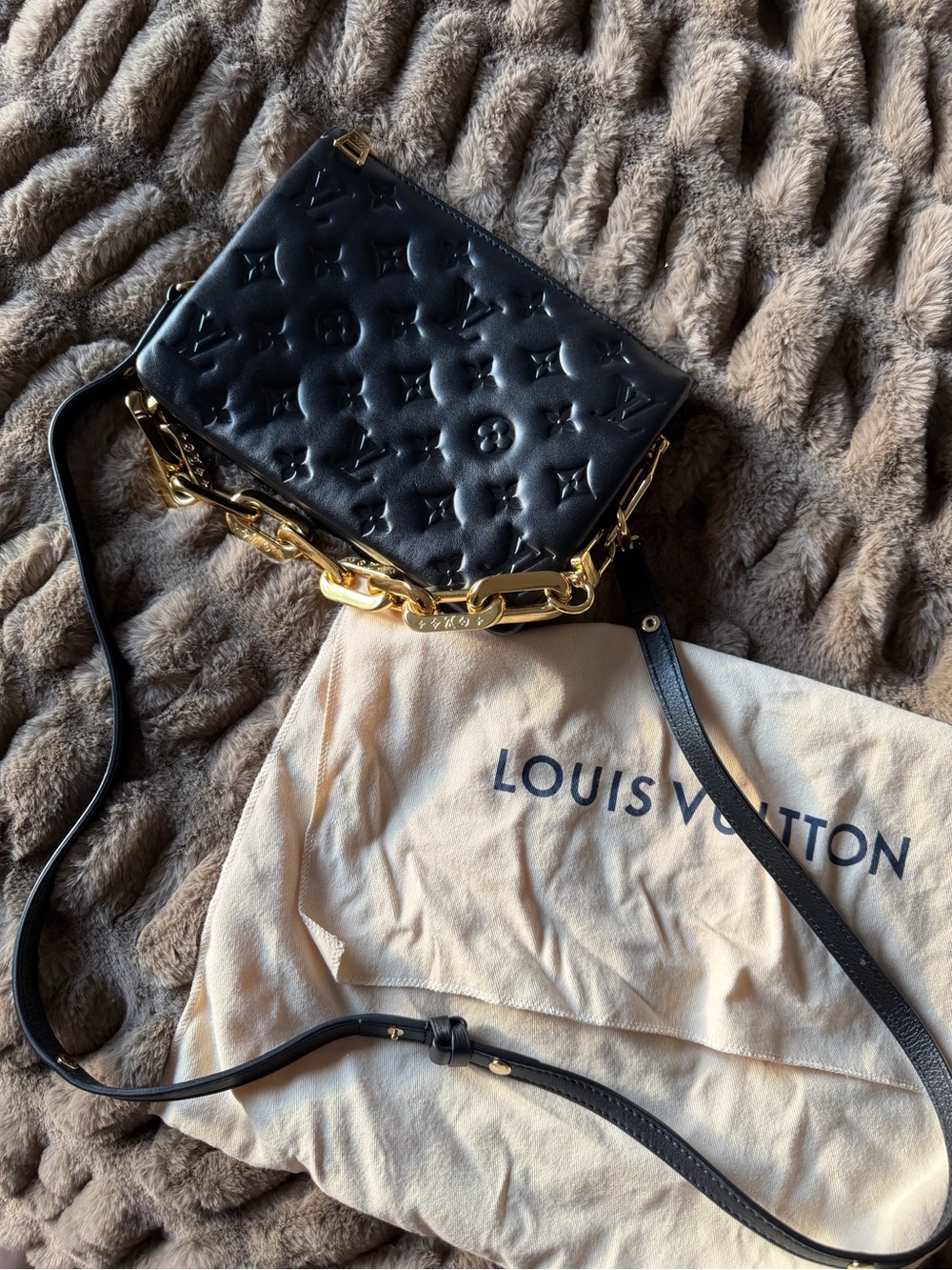 Louis Vuitton Coussin BB NV NOIR leather Crossbody with Gold Chain Accent